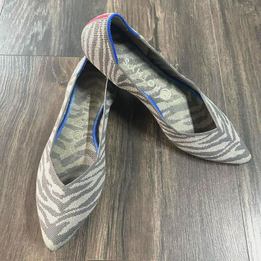 Rothy's Gray Zebra The Point Toe Flats Rare Retired Ballet Slip on Shoes Size 9